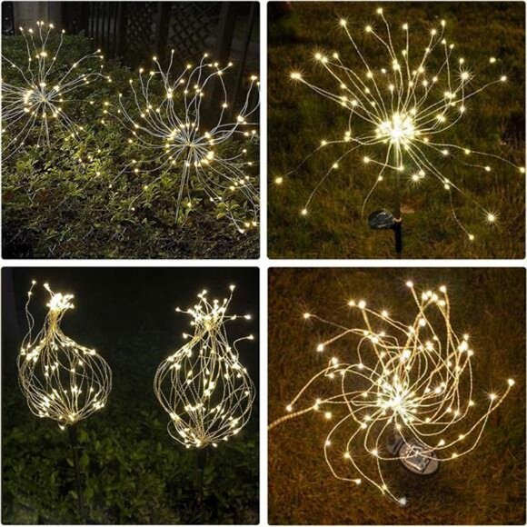 Solar Garden Lights Decor Waterproof 2 Pack Solar Firework 120 LED Fairy Lights - Picture 3 of 7